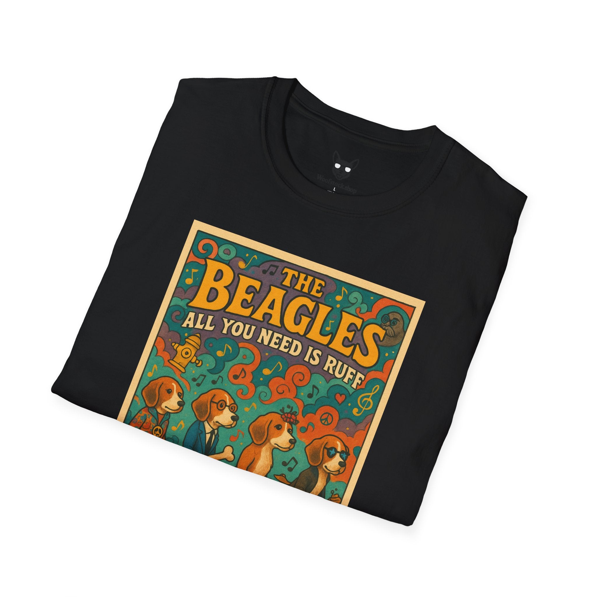The Beatles Concert Poster Dog Parody Unisex Softstyle T-Shirt -- Funny Dog Concert Tee for Music and Dog Lovers